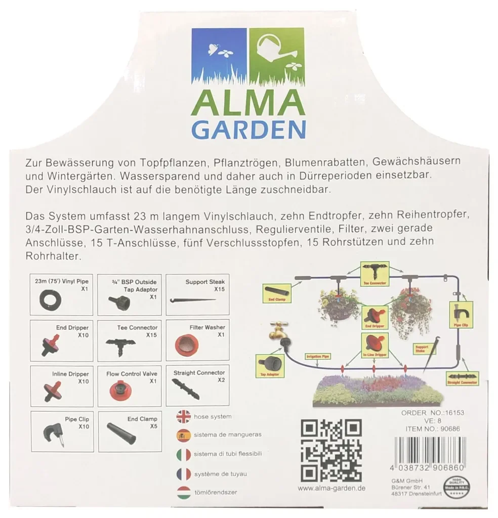 ALMA GARDEN Mikro-Bewässerungssystem Tropfschlauch für Gartenpflanzen