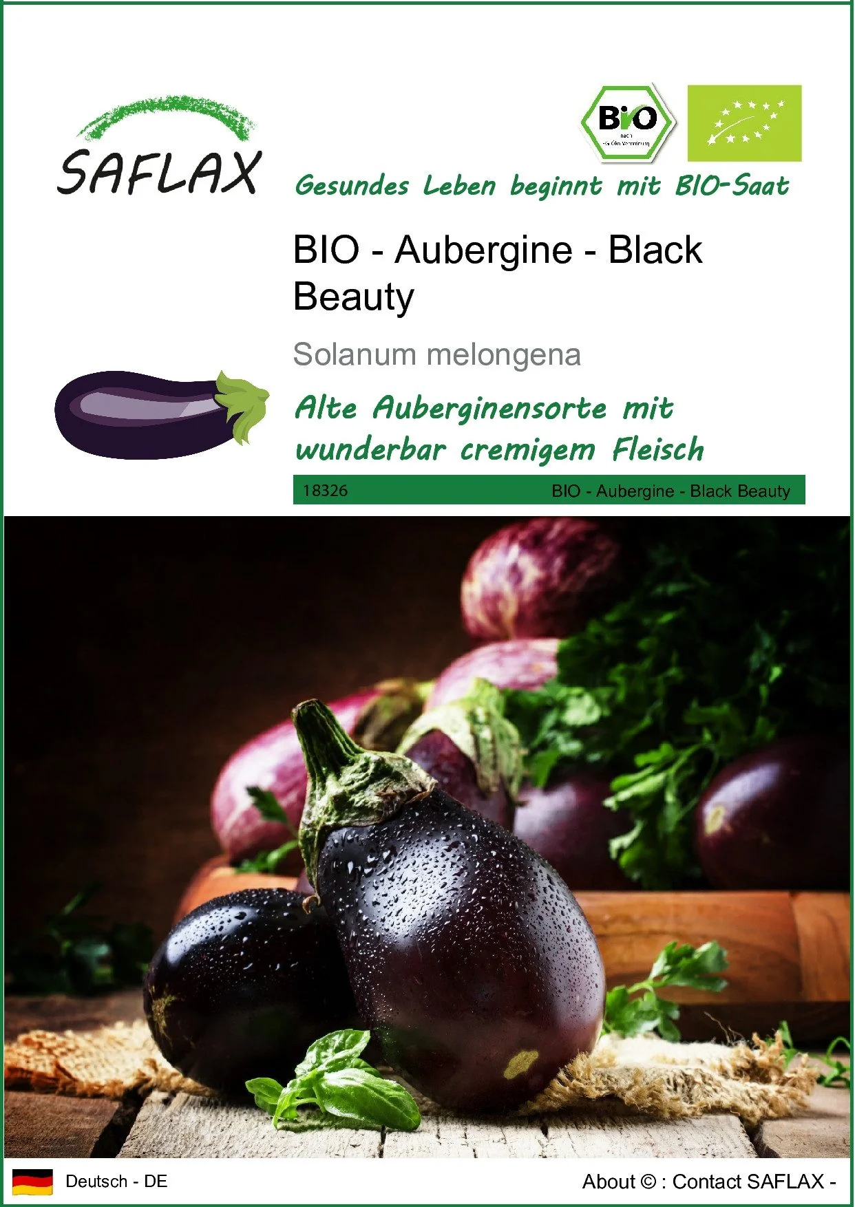 SAFLAX Bio Aubergine Black Beauty Saatgut Gemüsesamen