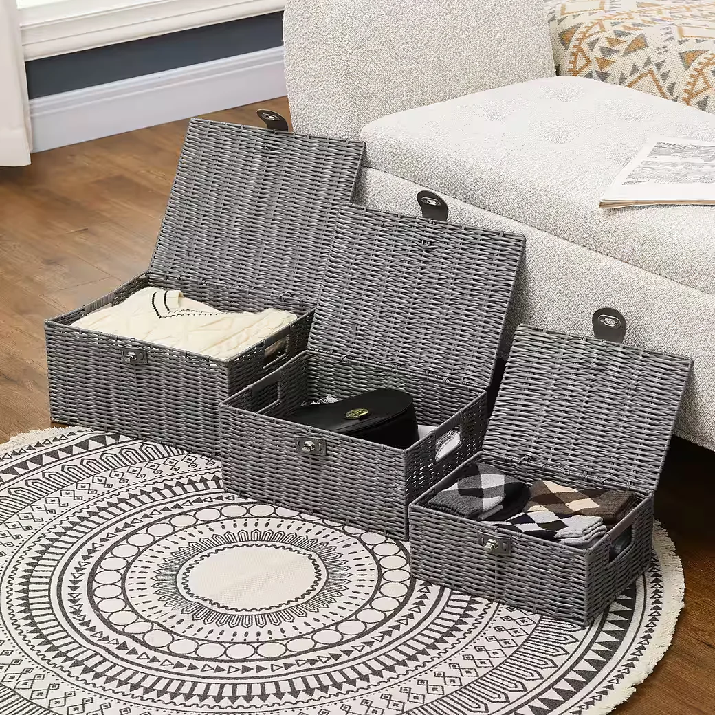 FURNICATO Aufbewahrungskörbe 3er Set Grau 35,5 x 28,5 x 18 cm