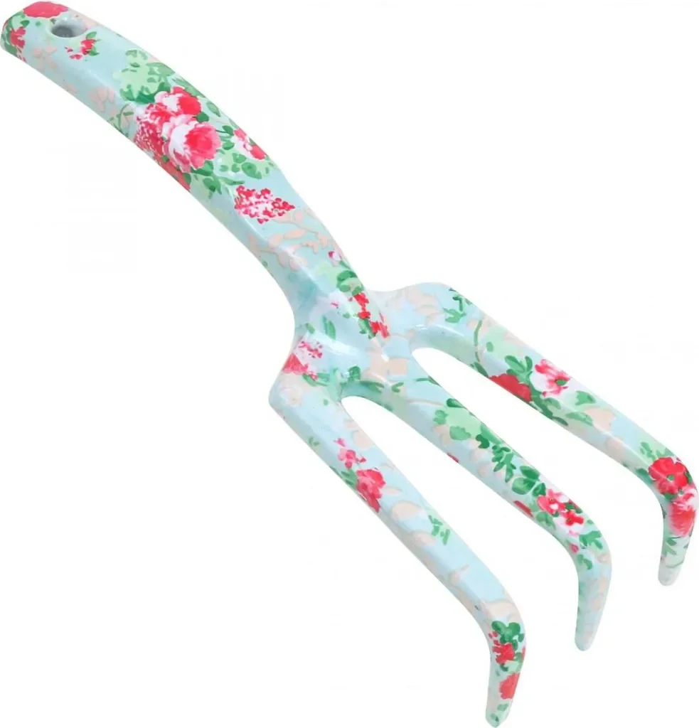 Esschert Design Handharke Metall Rosendruck 23 cm 3 Zinken Öse