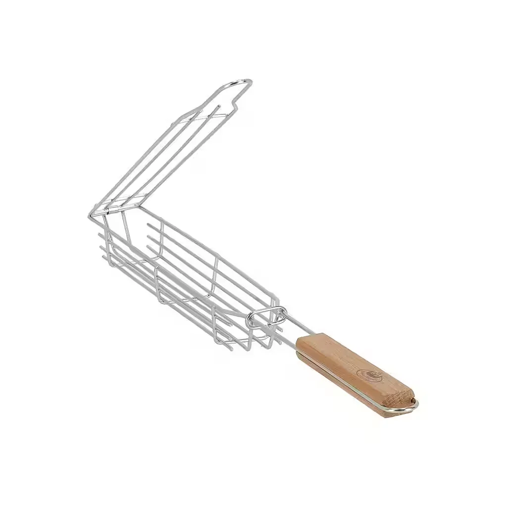 DEGAWO Feuerschale Grill Gemüsehalter Edelstahl mit Holzgriff Camping
