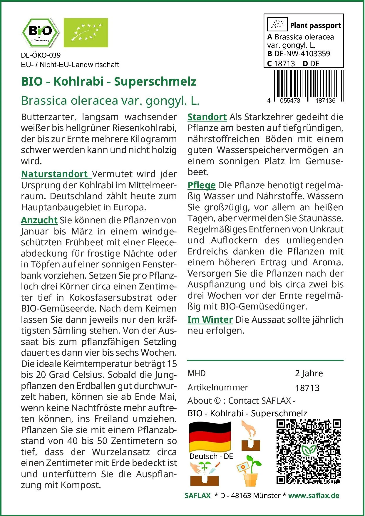 SAFLAX Bio-Kohlrabi Superschmelz Gemüsesamen