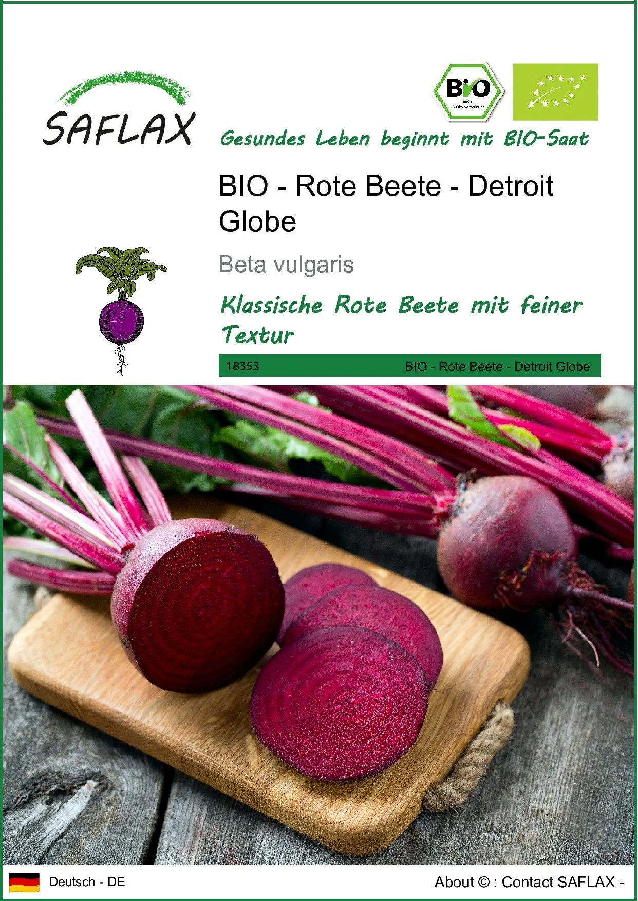 SAFLAX Bio Gemüsesamen Rote Bete Detroit Globe