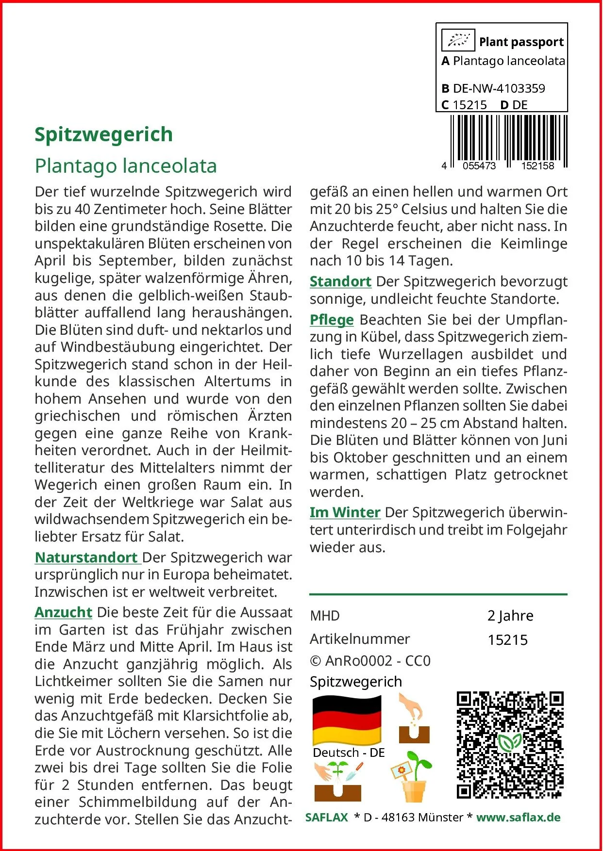SAFLAX Samen Spitzwegerich Blumensamen Plantago lanceolata