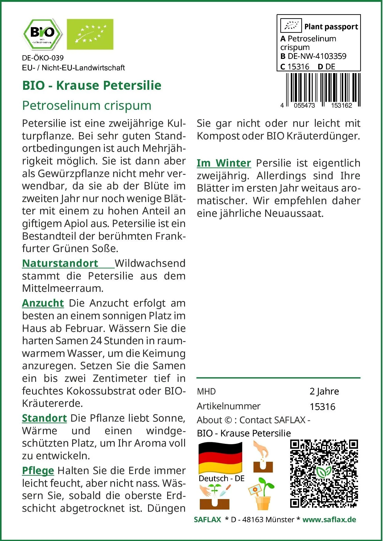 SAFLAX Bio Kräutersamen Krause Petersilie