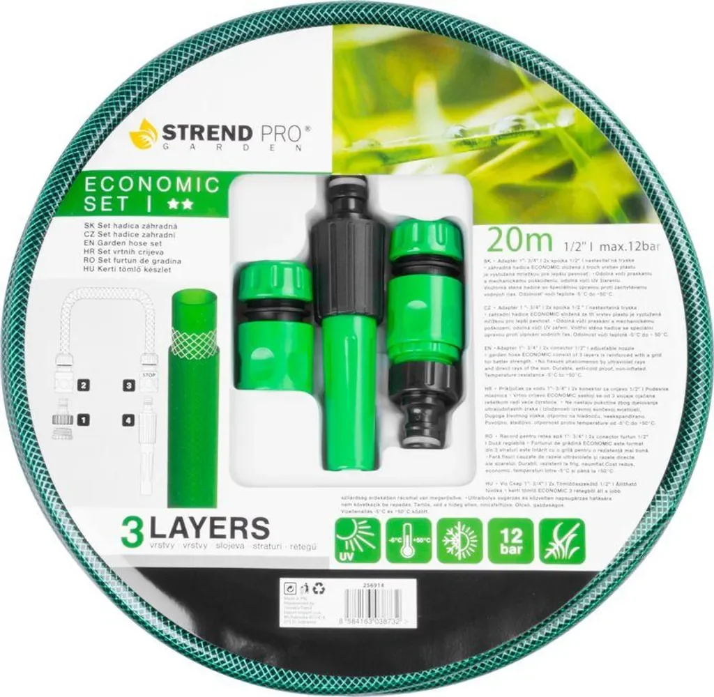 STREND PRO Economic Gartenschlauch 1/2 Zoll 20 m Set Düse Adapter