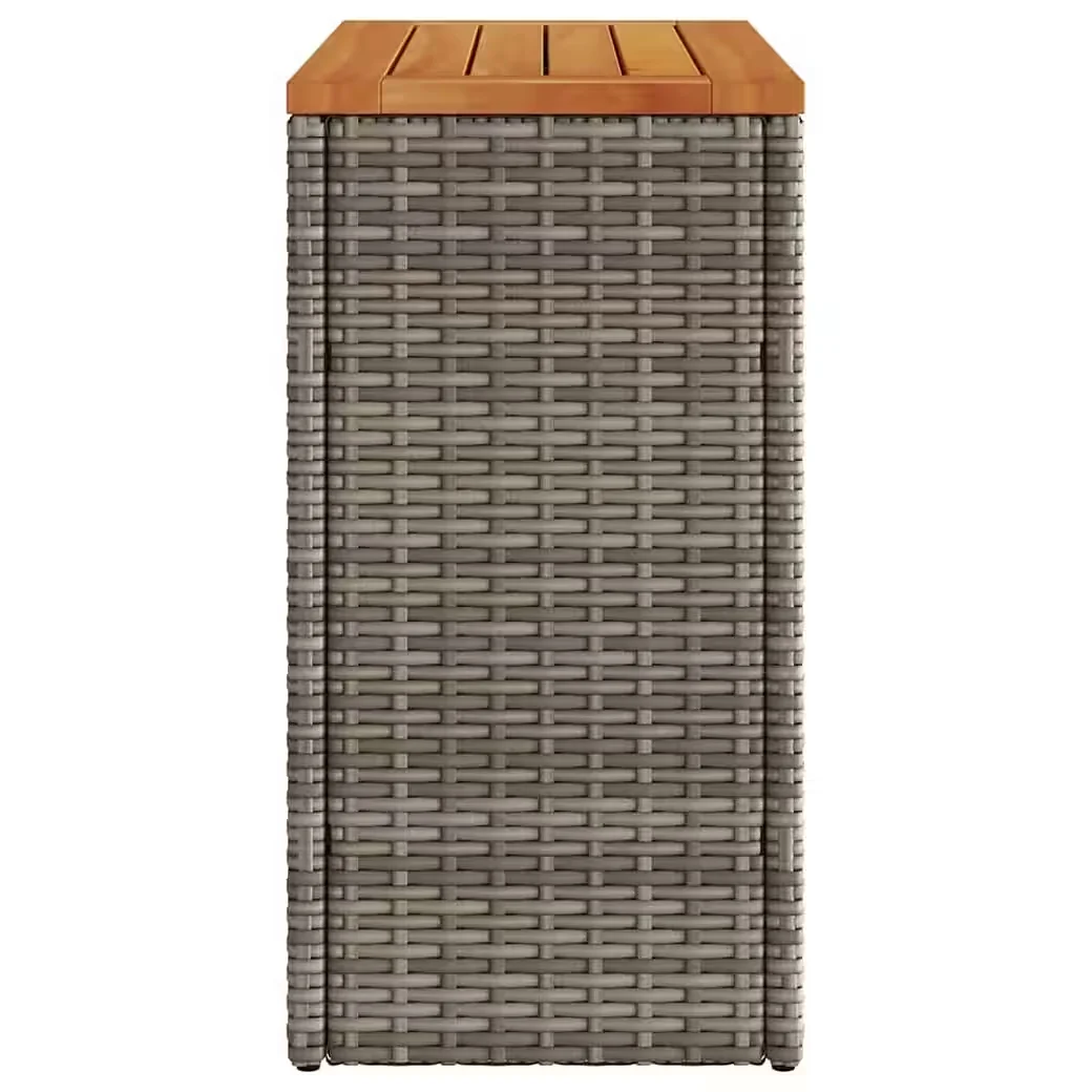 vidaXL Garten-Beistelltisch Rattan Grau mit Holzplatte 58x27,5x55 cm