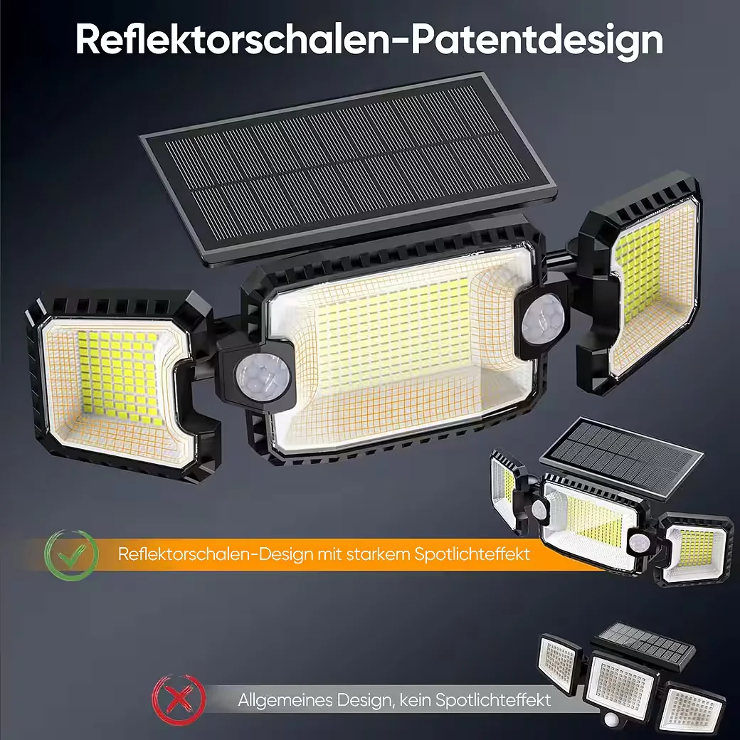 QUNTIS LED Solarleuchte Außen 2 Bewegungsmelder 305 LEDs IP65 2500 lm