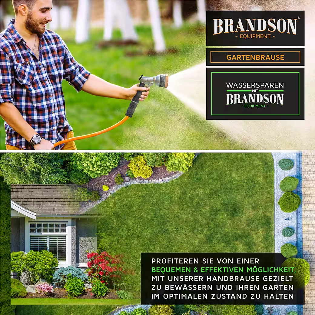 Brandson Garten Handbrause Metall 8 Sprühmuster Multifunktionsbrause