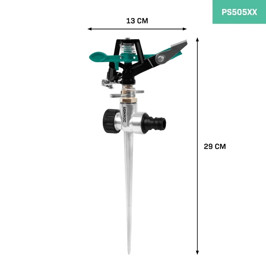 VONROC Metall Rasensprinkler pulsierend Sektor und Kreis 450 m2 20-360