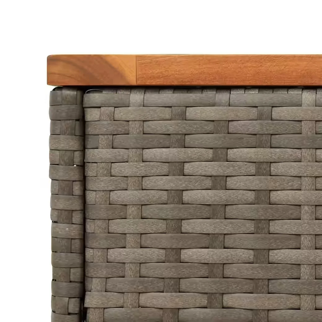 vidaXL Garten-Beistelltisch Rattan Grau mit Holzplatte 58x27,5x55 cm