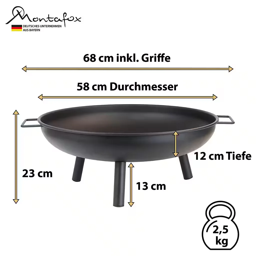 MONTAFOX Feuerschale Metall 58 cm für Garten und Terrasse