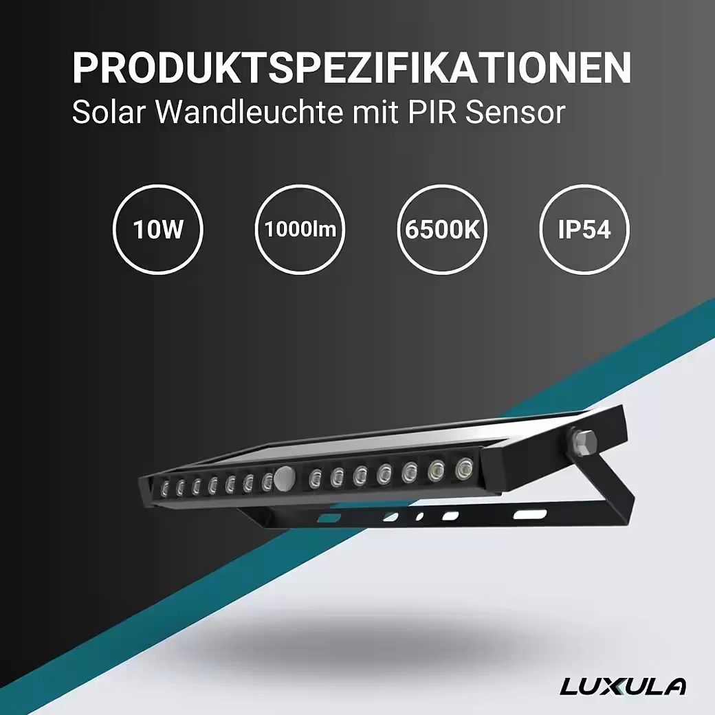 LUXULA LED Solar Wandleuchte PIR Sensor 10W 1000 lm 6500K IP54