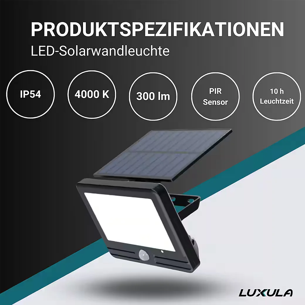 LUXULA Solar LED Aussen Wandleuchte LXSO700125 PIR Sensor 4000K IP54