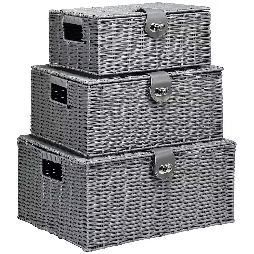 FURNICATO Aufbewahrungskörbe 3er Set Grau 35,5 x 28,5 x 18 cm