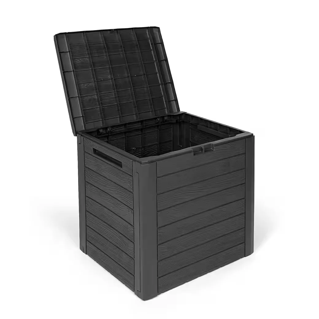 KREHER Kissenbox WOOD 140 L Holzoptik Anthrazit Auflagenbox Garten