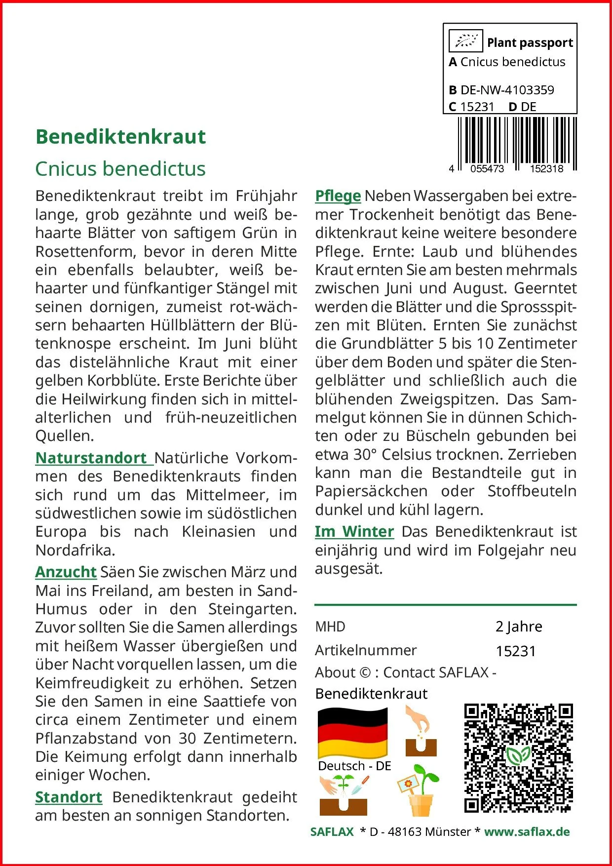 SAFLAX Benediktenkraut Samen Cnicus benedictus