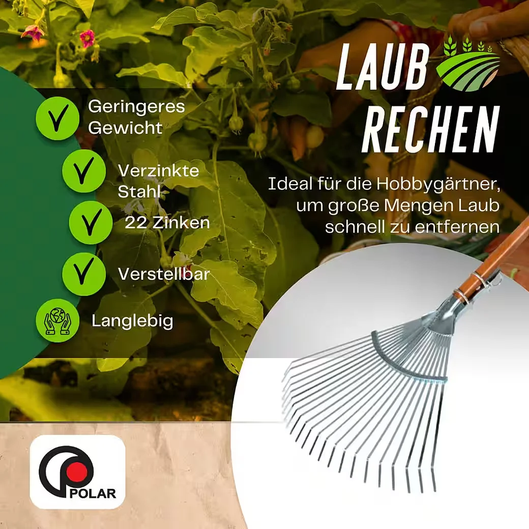 POLAR GARTEN Laubbesen 2516-FT verzinkt verstellbare Arbeitsbreite