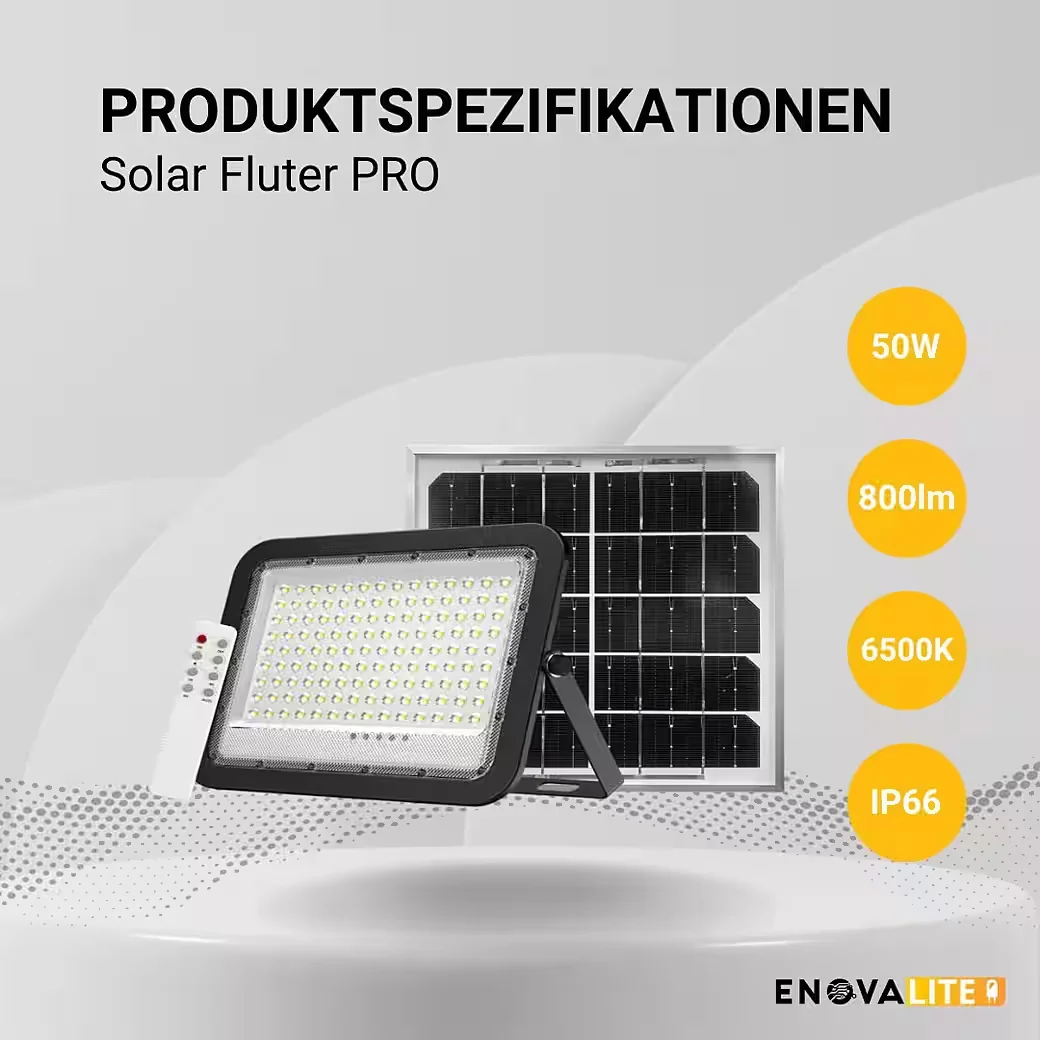 ENOVALITE LED Solarstrahler PRO 6W 800 lm 6500K IP65 Außenleuchte
