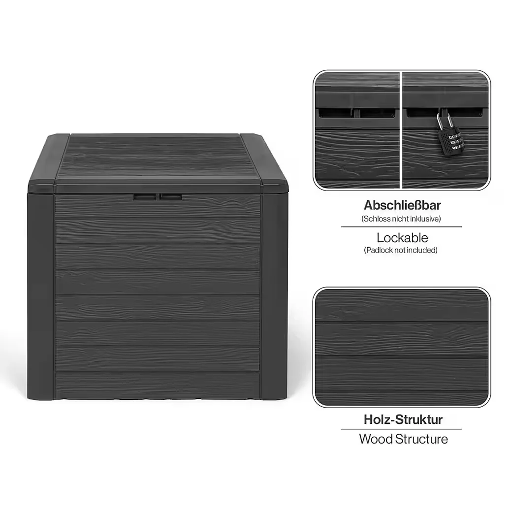 KREHER Kissenbox WOOD 140 L Holzoptik Anthrazit Auflagenbox Garten