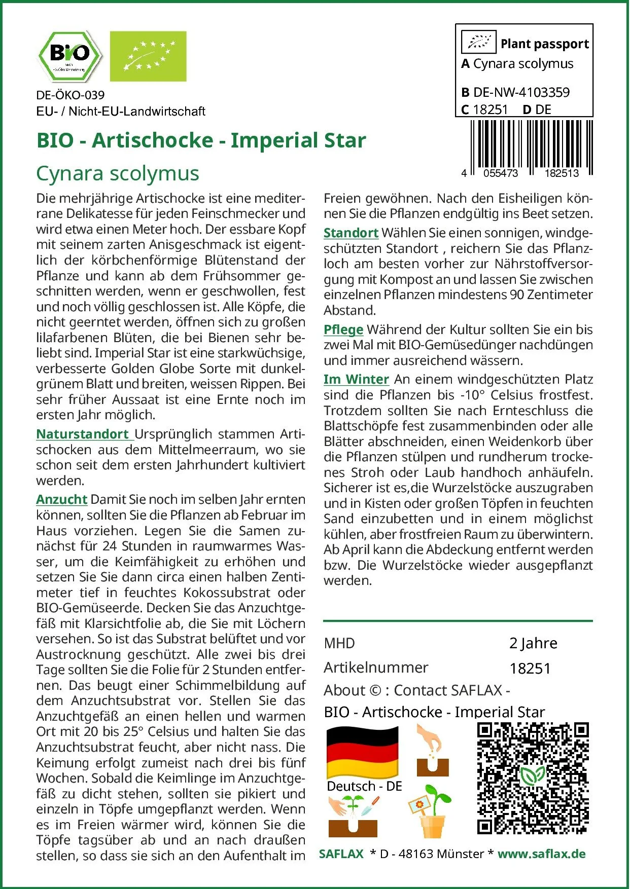 SAFLAX Bio Artischocke Imperial Star Gemüsesamen
