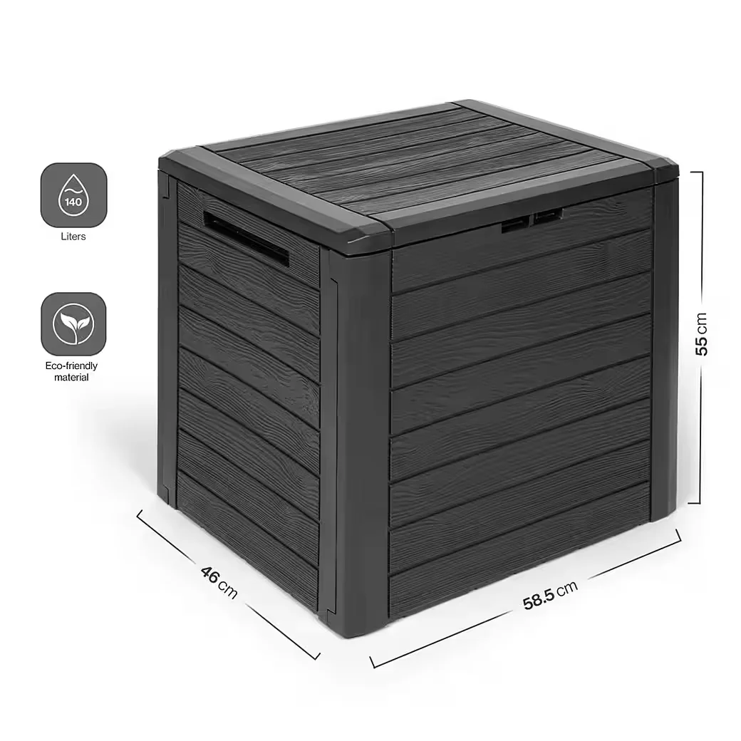 KREHER Kissenbox WOOD 140 L Holzoptik Anthrazit Auflagenbox Garten