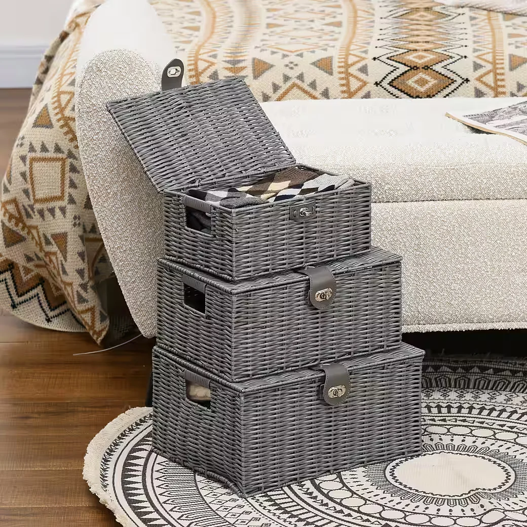 FURNICATO Aufbewahrungskörbe 3er Set Grau 35,5 x 28,5 x 18 cm