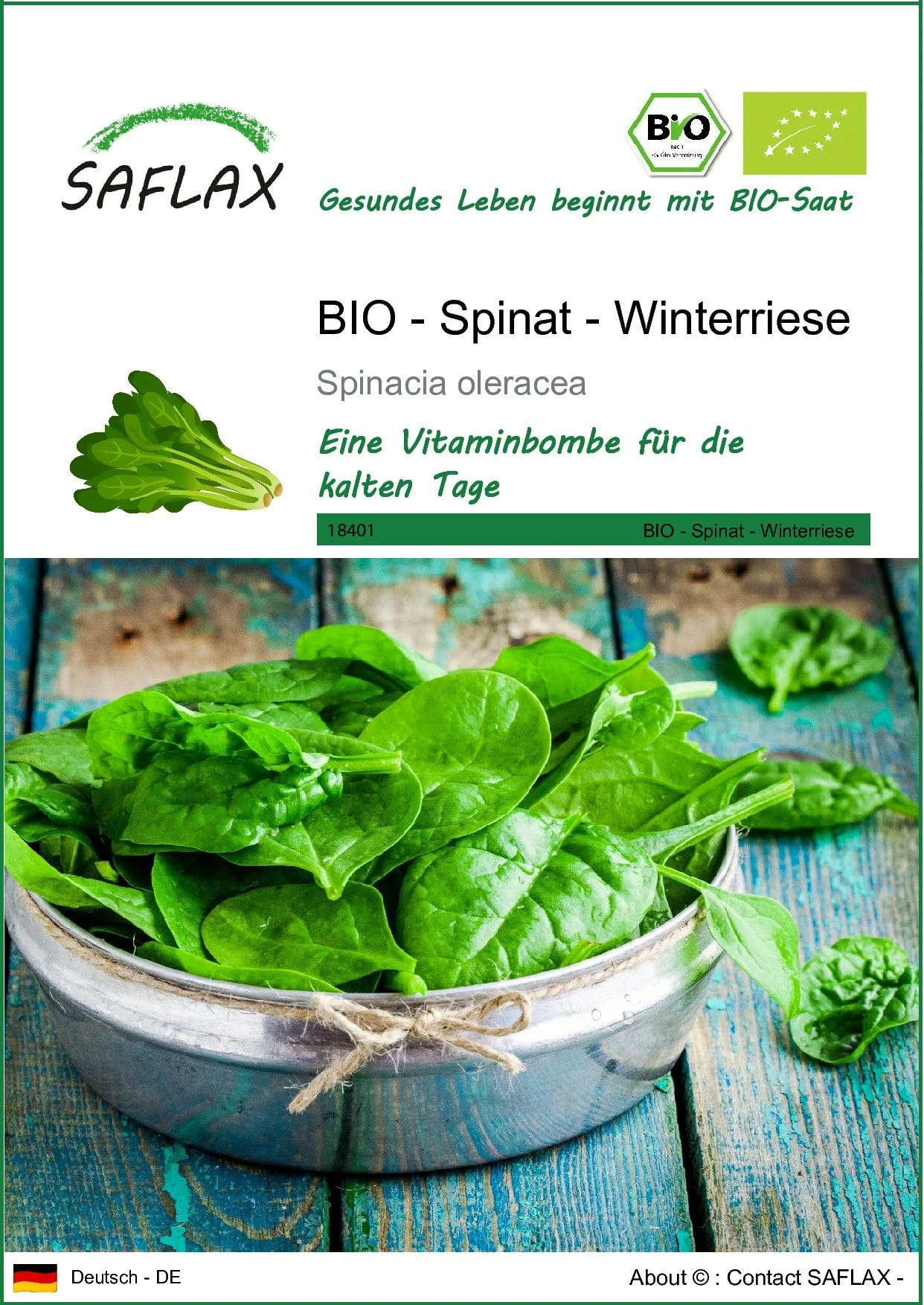 SAFLAX Bio Spinat Samen Winterriese Gemüsesamen