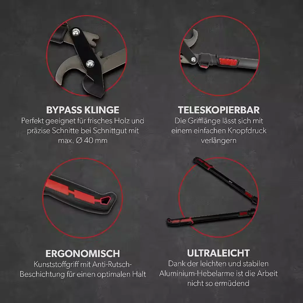 SIWITEC Teleskop Astschere Bypass 66-92 cm Getriebe Baumschere