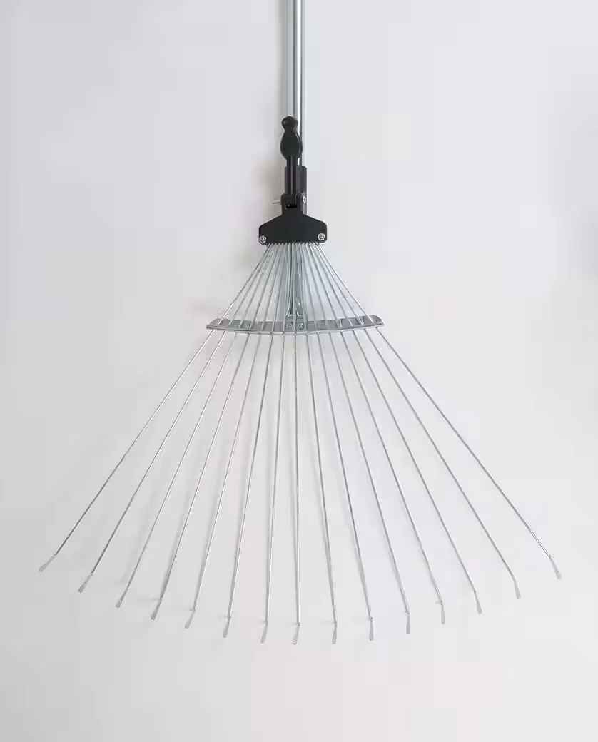 BURI Fächerbesen Laubharke 120-155 cm 15 Zinken Gartenrechen
