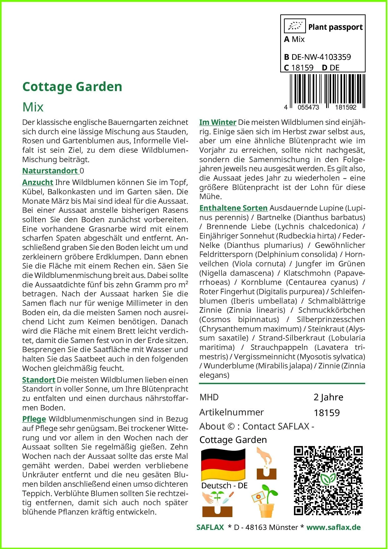 SAFLAX Blumensamen Cottage Garden Blumenmischung