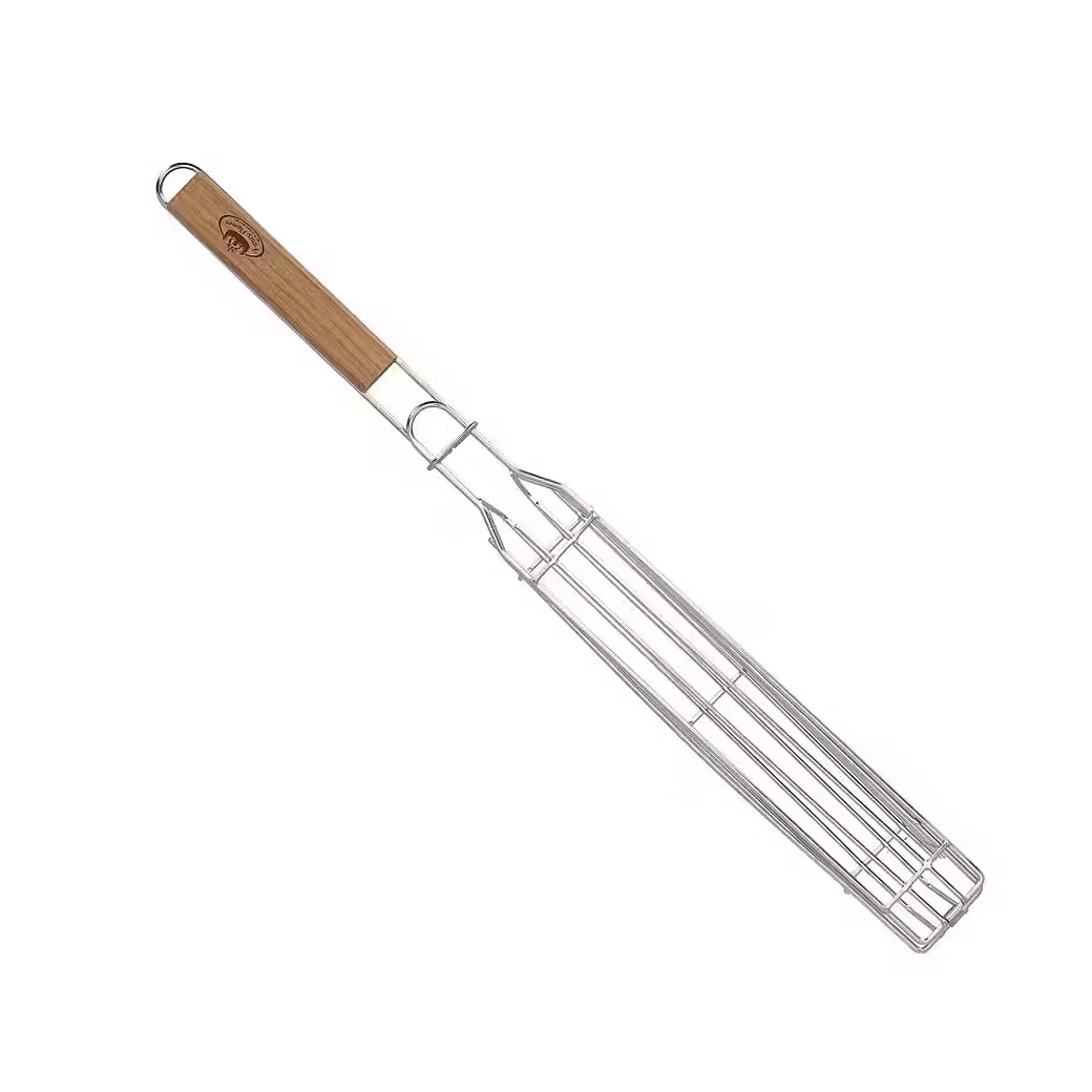 DEGAWO Feuerschale Grill Gemüsehalter Edelstahl mit Holzgriff Camping
