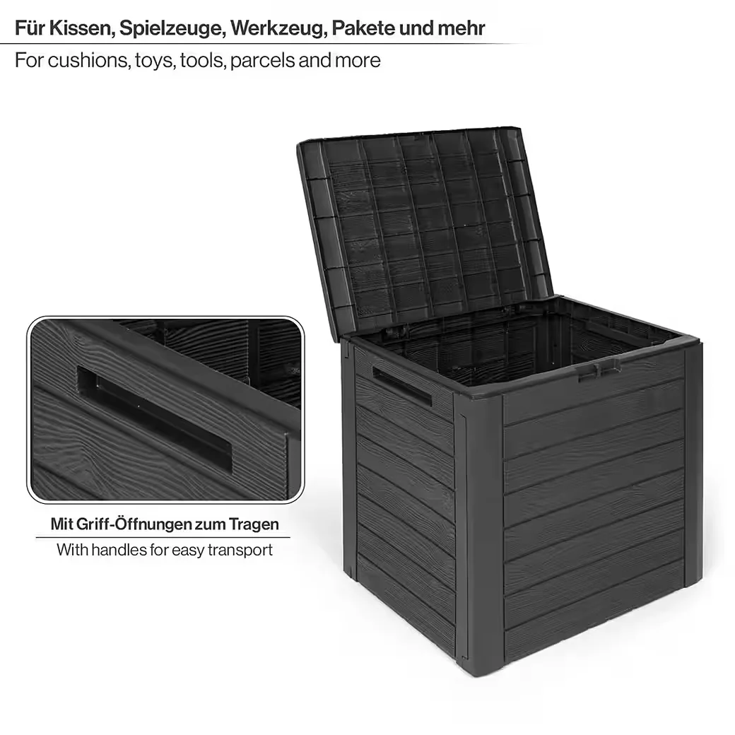 KREHER Kissenbox WOOD 140 L Holzoptik Anthrazit Auflagenbox Garten