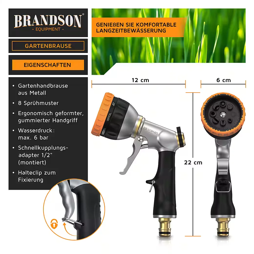 Brandson Garten Handbrause Metall 8 Sprühmuster Multifunktionsbrause