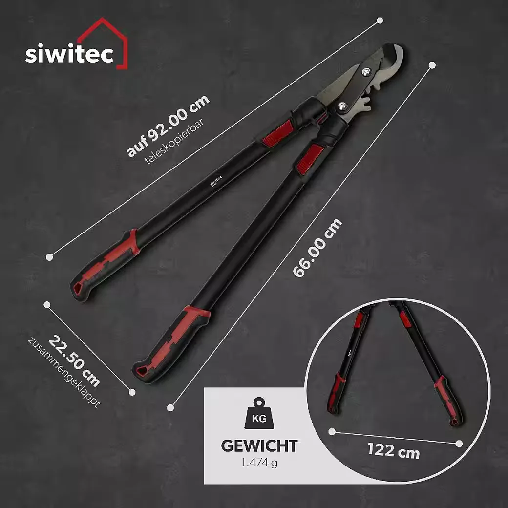SIWITEC Teleskop Astschere Bypass 66-92 cm Getriebe Baumschere