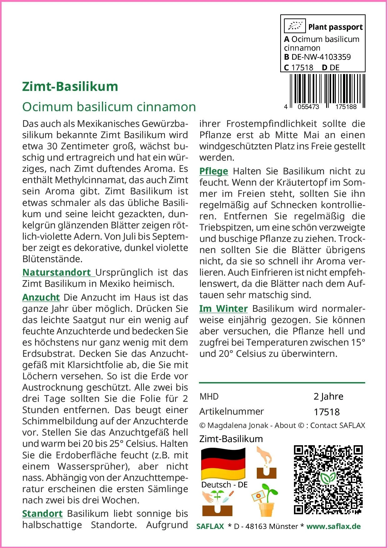SAFLAX Zimt-Basilikum Kräutersamen