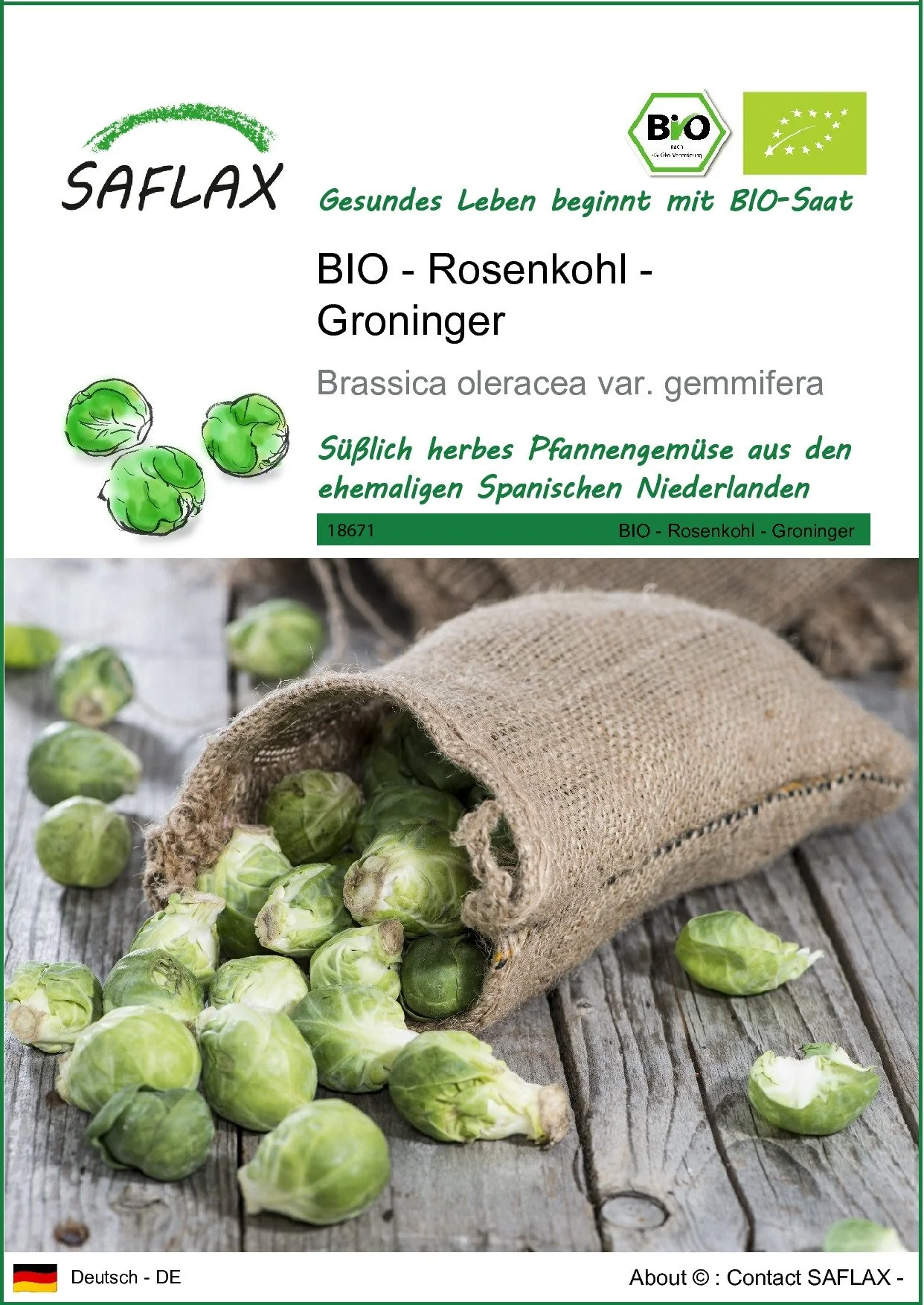 SAFLAX Bio Rosenkohl Gemüsesamen Groninger
