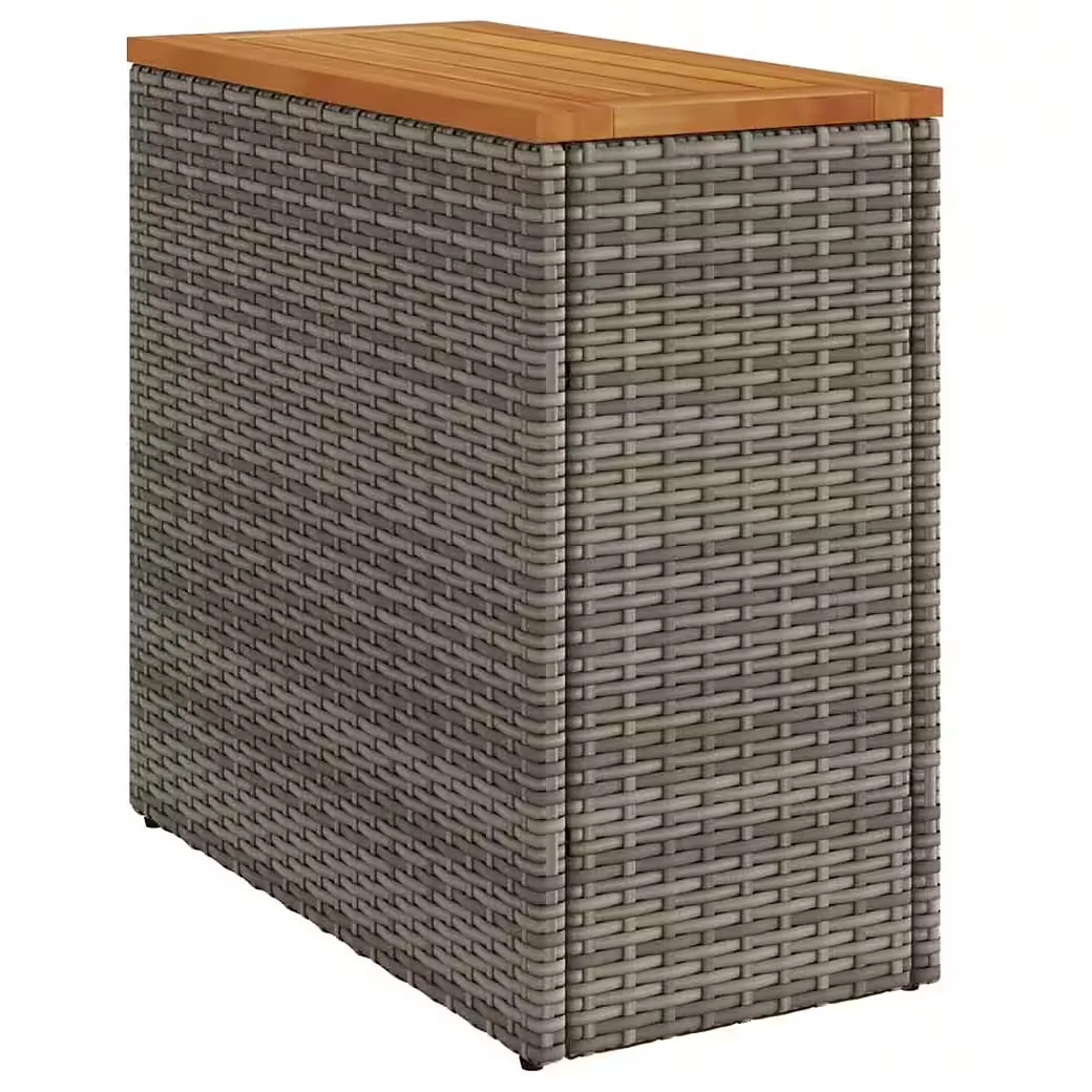 vidaXL Garten-Beistelltisch Rattan Grau mit Holzplatte 58x27,5x55 cm