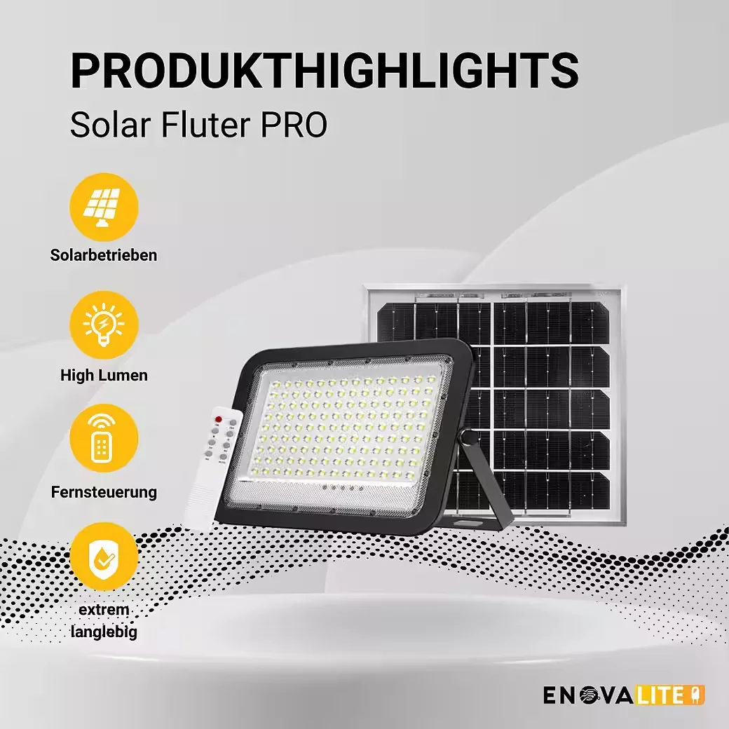ENOVALITE Solarstrahler LED Fluter PRO 10W 1400 lm 6500K IP65