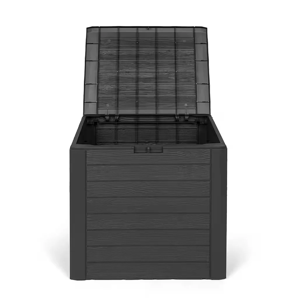 KREHER Kissenbox WOOD 140 L Holzoptik Anthrazit Auflagenbox Garten