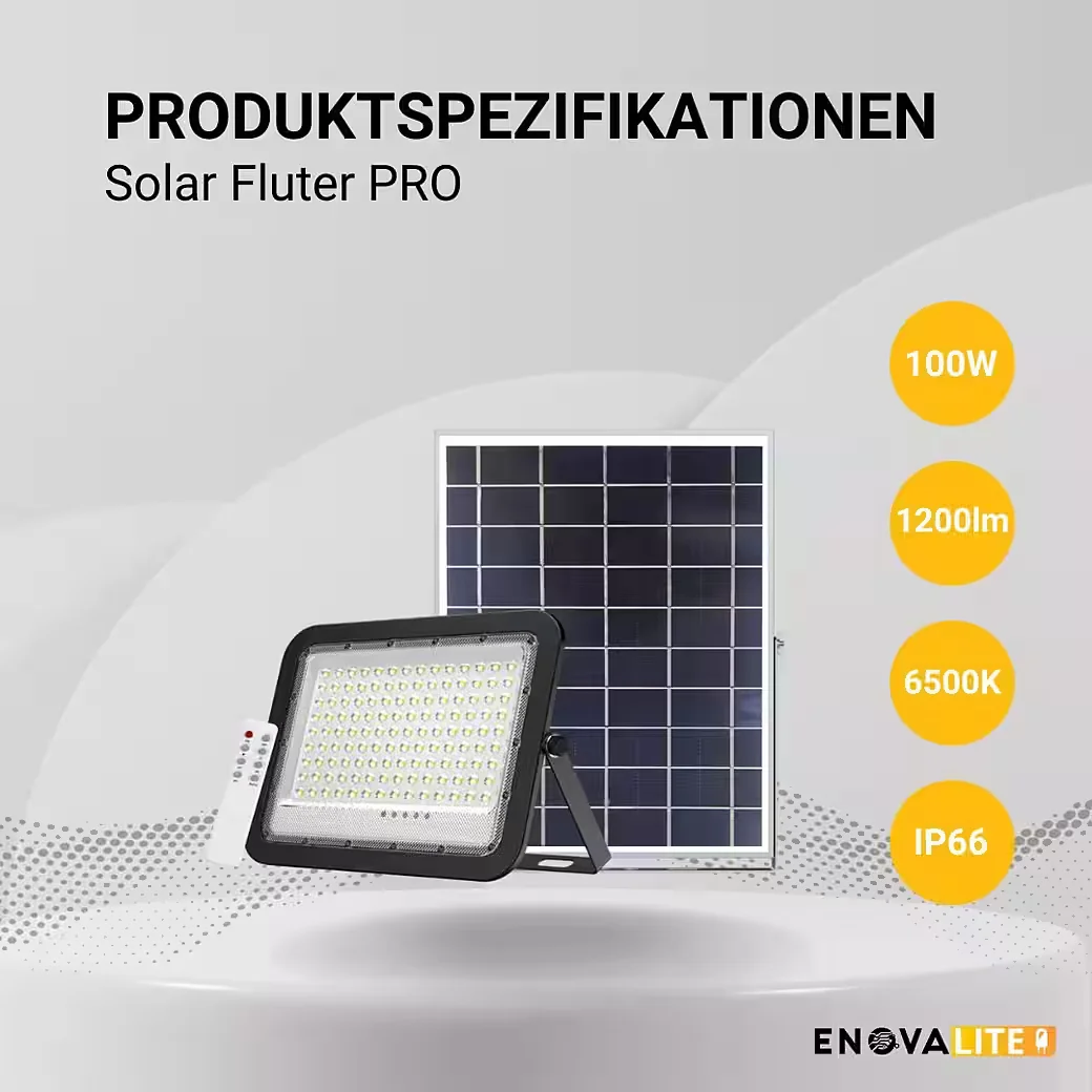 ENOVALITE Solarstrahler LED Fluter PRO 10W 1400 lm 6500K IP65