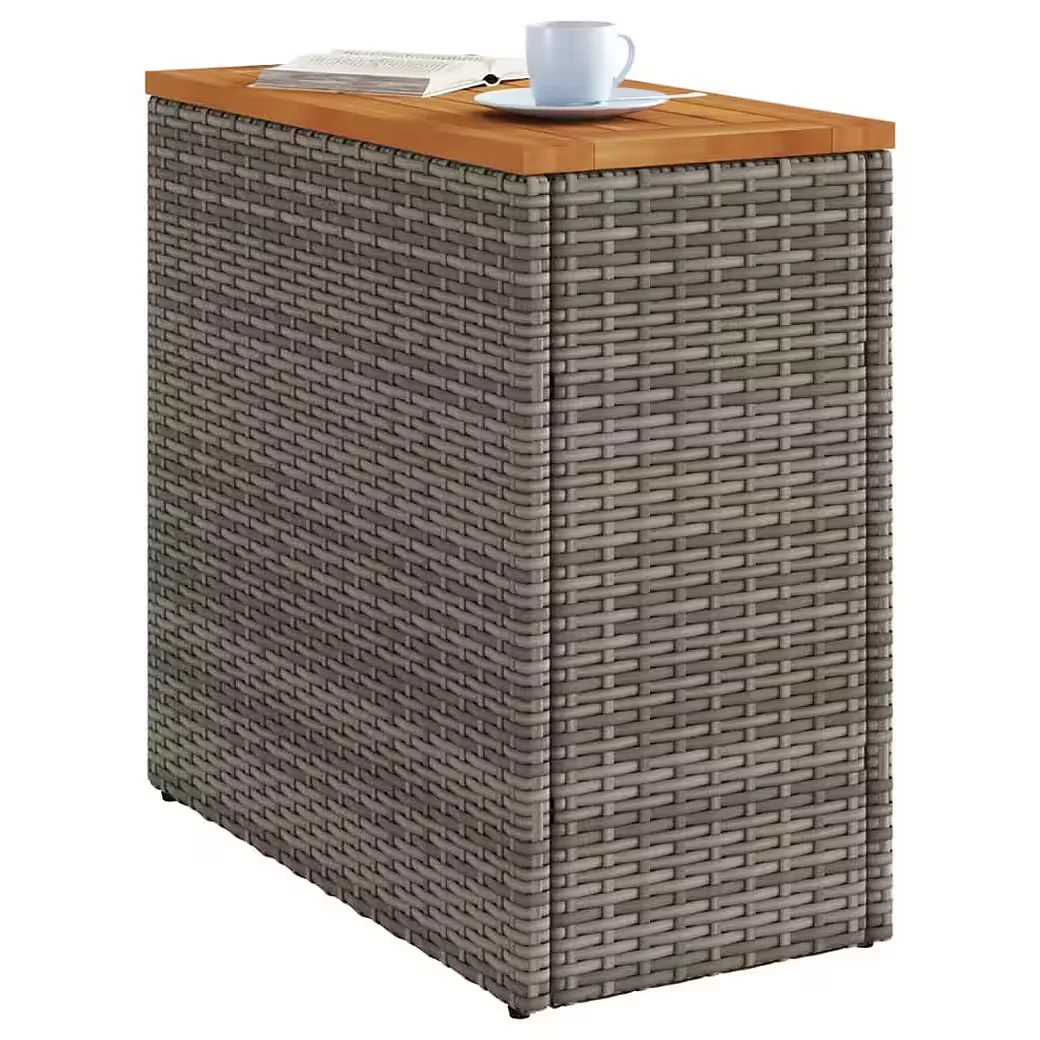 vidaXL Garten-Beistelltisch Rattan Grau mit Holzplatte 58x27,5x55 cm