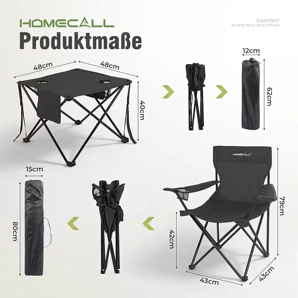 HOMECALL Campingtisch mit Stühlen Campingstuhl Set faltbar
