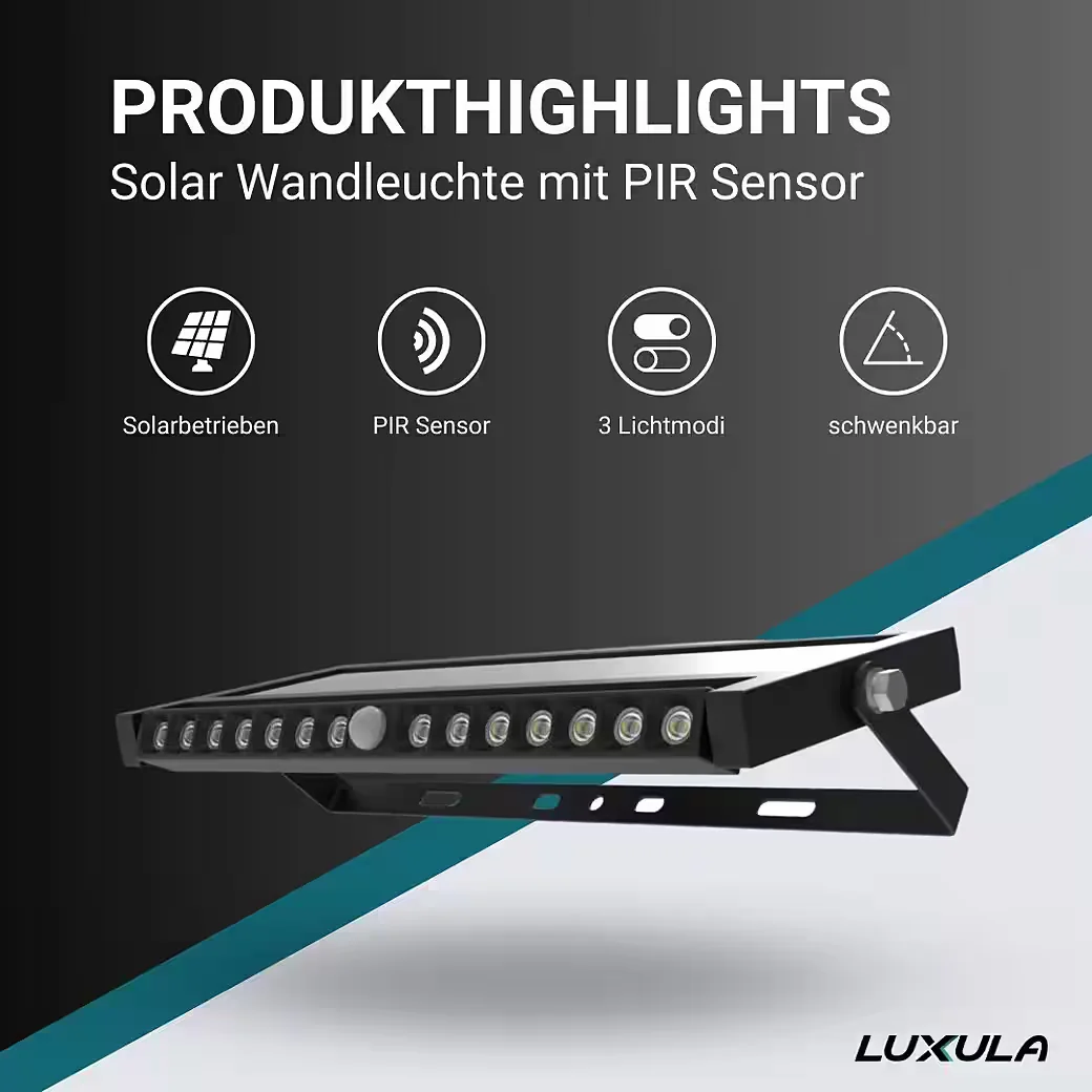 LUXULA LED Solar Wandleuchte PIR Sensor 10W 1000 lm 6500K IP54