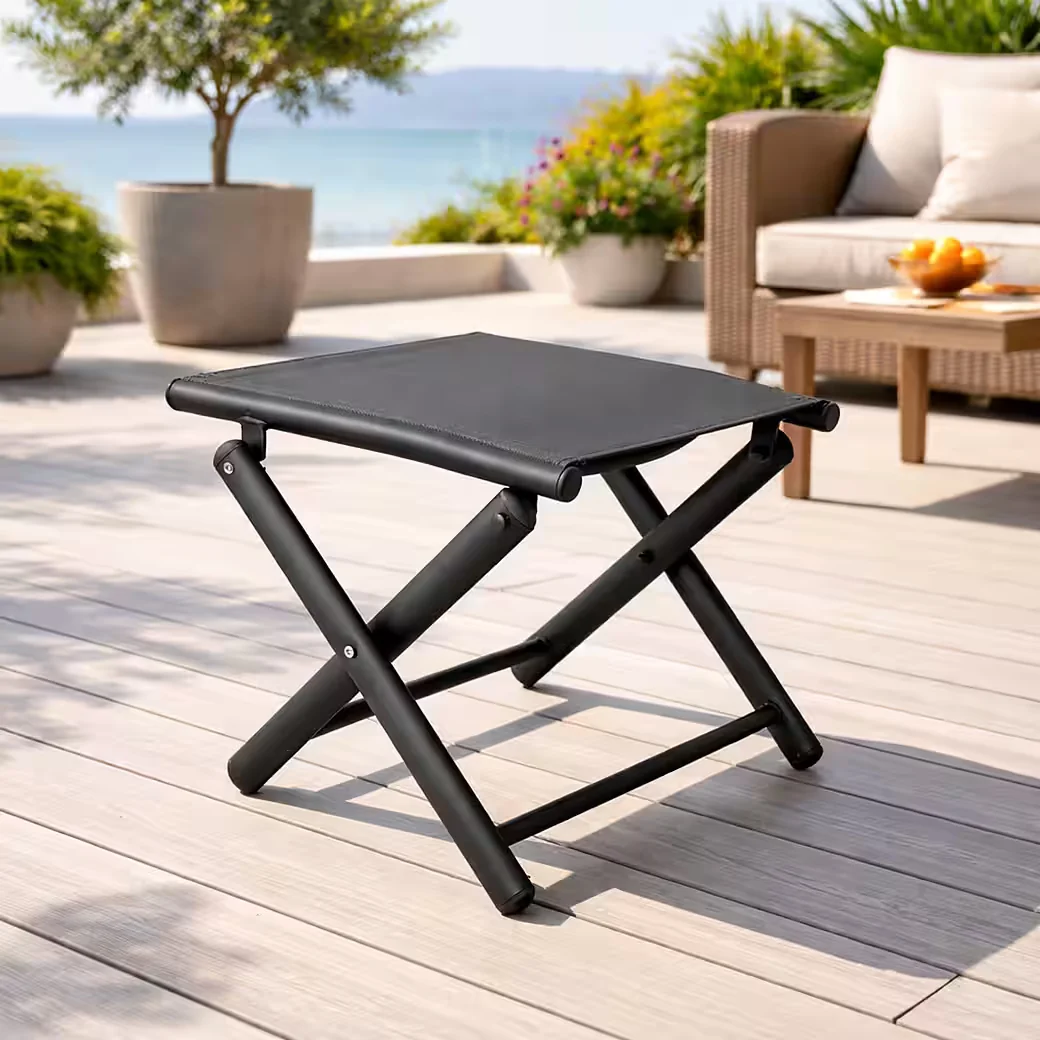 MOJAWO Garten Klapphocker Fußhocker Metall Textilene Anthrazit Grau
